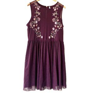 ✨ Xhilaration Plum Floral Embroidered Tulle Dress – Size XL